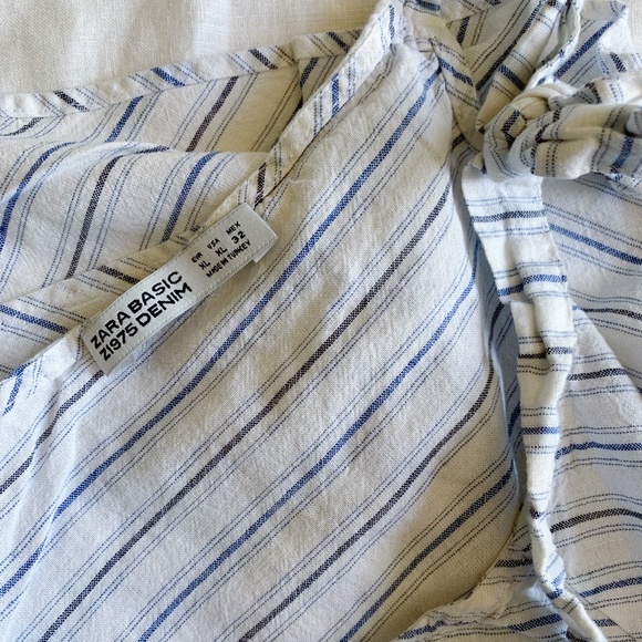 ZARA Denim Tie Shoulder Diagonal Stripe Tank - Picture 3 of 3